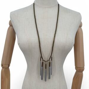 Banana Republic Chain Tassel Statement Necklace Antiqued Brass and Silver Tone